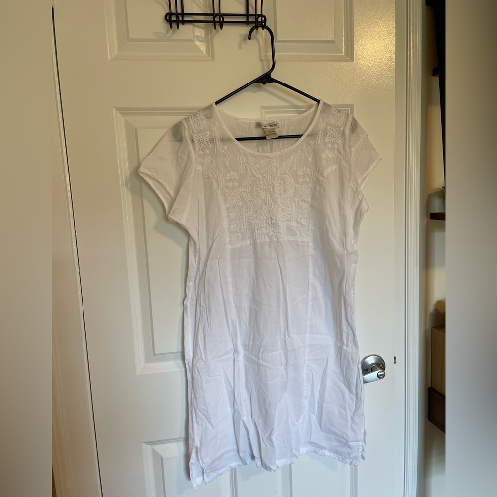 Sheer White Cotton Embroidered Dress